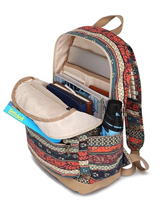 Bohemian Laptop Backpack 15.6 Inch USB Charging Port Travel Canvas Striped Bag main image 4